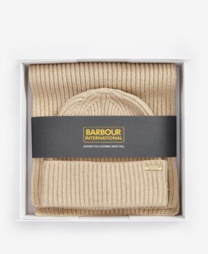 Barbour Σετ Σκούφος & Κασκόλ Gift Box LGS0074ST11 ΜΠΕΖ ΜΕ ΧΡΥΣΟΚΛΩΣΤΗ